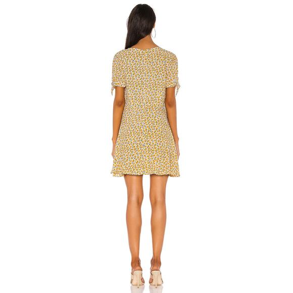 Faithfull The Brand Daphne Floral Mini Dress Yellow Back Zip Short Sleeve Sz M - Picture 3 of 10